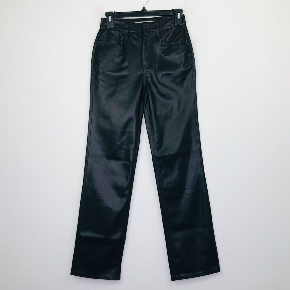 Hudson Women's 24 Pants Black Remi High Rise Vegan Leather Straight Cropped Fit